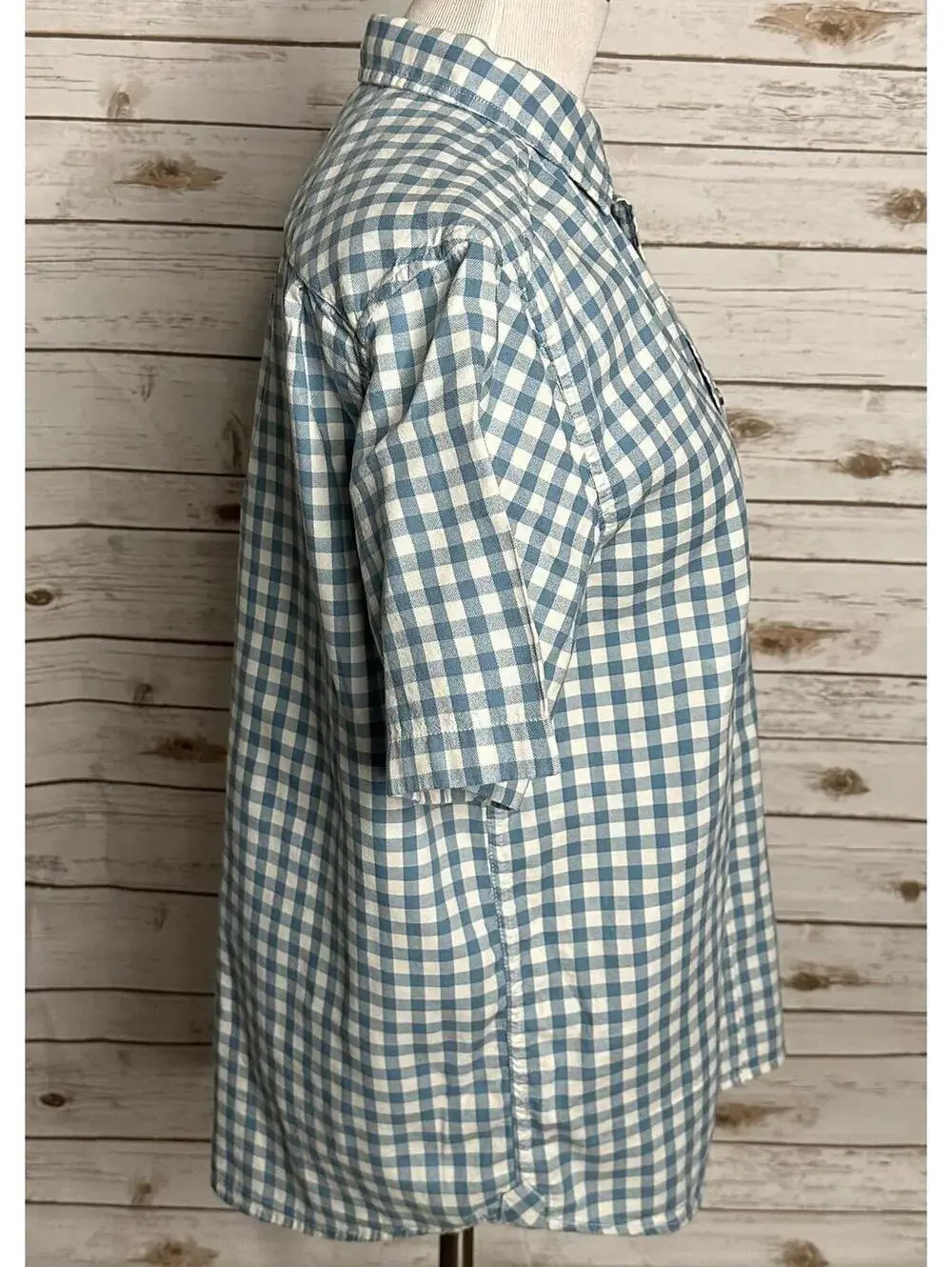The North Face blue white gingham short sleeve button-up shirt Medium gorpcore